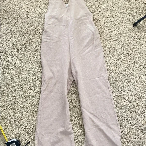 NWT ZARA Linen Cotton Beige cream Jumpsuit Pants Cut Out Xsmall Orig $50 - Picture 5 of 15